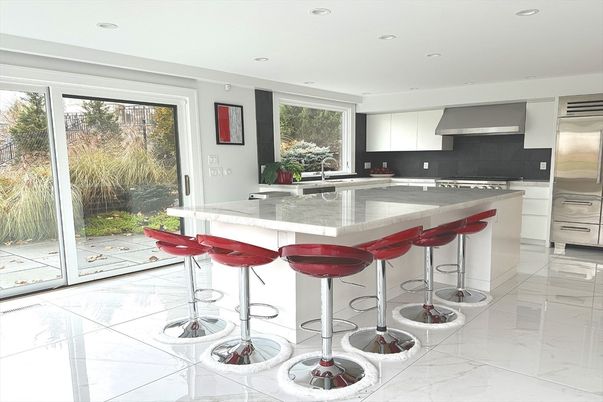 Interior, Kitchen, Marble, Recessed Lighting, Stainless Steel Appliances