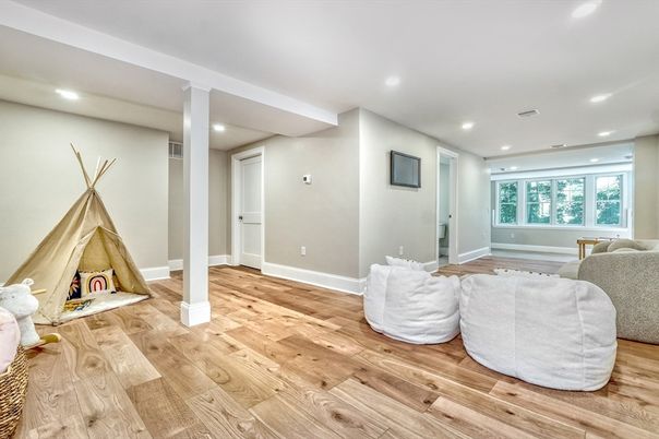Fireplace, Interior, Recessed Lighting, Wood Texture Flooring