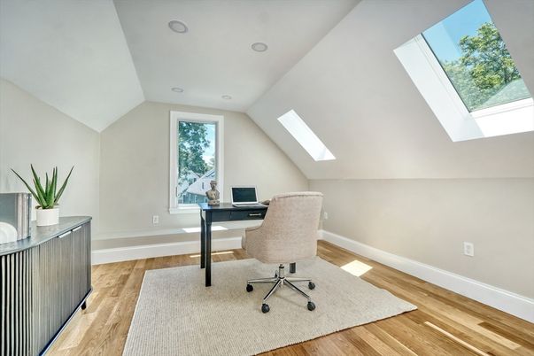 Home Office, Interior, Recessed Lighting, Wood Texture Flooring
