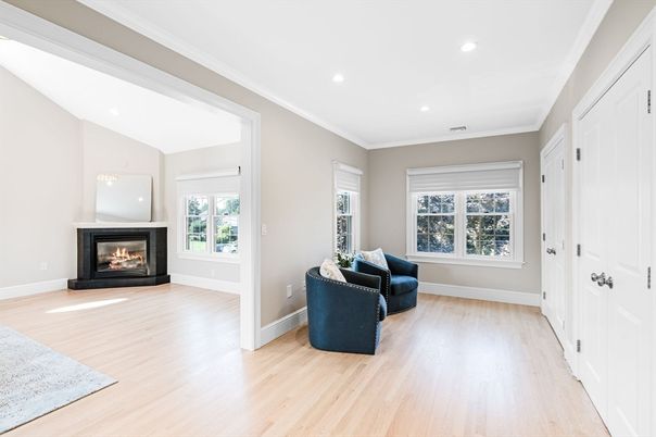 Empty room, Fireplace, Interior, Recessed Lighting, Wood Texture Flooring