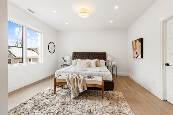 Bedroom, Interior, Recessed Lighting, Wood Texture Flooring