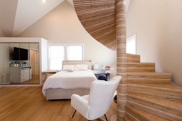Bedroom, Interior, Recessed Lighting, Wood Texture Flooring