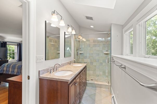 Bathroom, Dual Sink Vanities, Glass Shower, Interior, Recessed Lighting