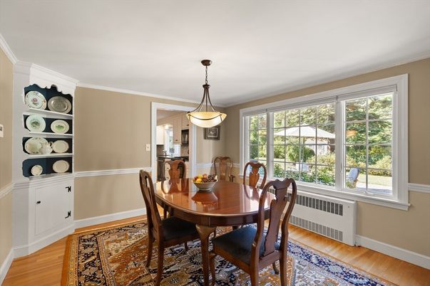 Dining room, Interior, Pendant Lights, Wood Texture Flooring