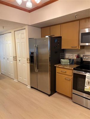 Interior, Kitchen, Stainless Steel Appliances, Wood Texture Flooring