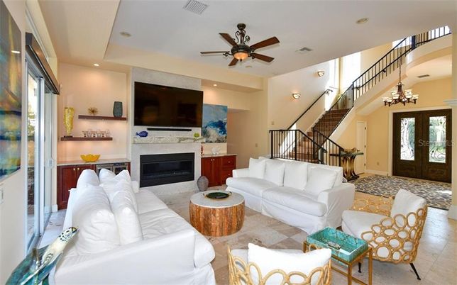 Chandelier, Fireplace, Interior, Living room, Recessed Lighting