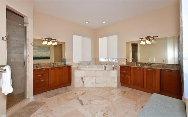 Bathroom, Dual Sink Vanities, Glass Shower, Interior, Recessed Lighting