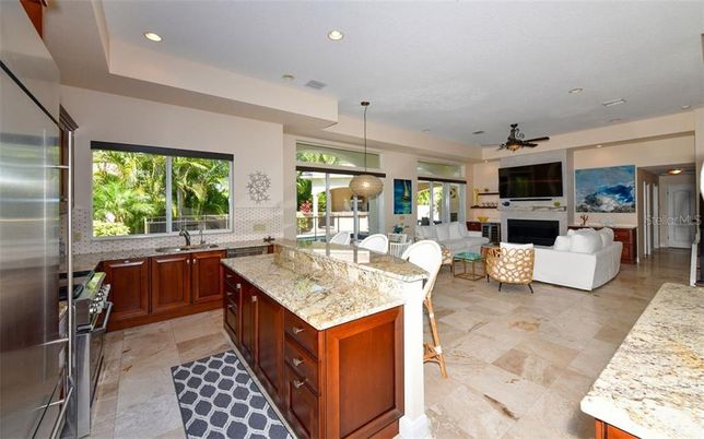 Fireplace, Interior, Kitchen, Living room, Pendant Lights, Recessed Lighting