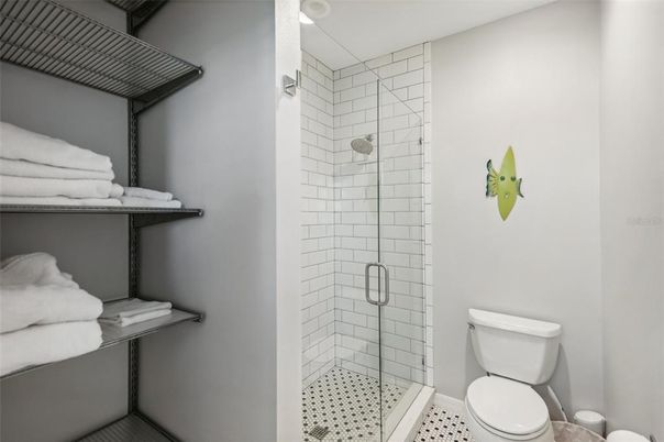 Bathroom, Glass Shower, Interior, Recessed Lighting