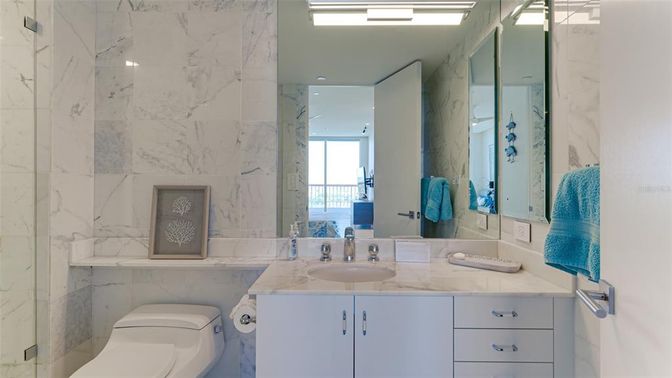 Bathroom, Glass Shower, Interior, Marble Walls