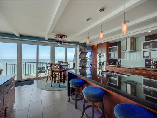 Dining room, Interior, Kitchen, Pendant Lights, Recessed Lighting, Stainless Steel Appliances, Water