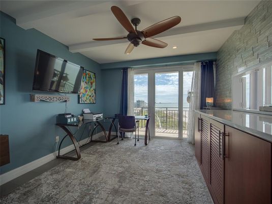 Home Office, Interior, Recessed Lighting, Stone Walls