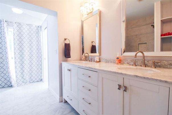 Interior, Bathroom, Recessed Lighting, Marble, Dual Sink Vanities