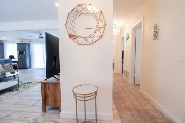 Interior, Kitchen, Wood Texture Flooring, Recessed Lighting, Pendant Lights
