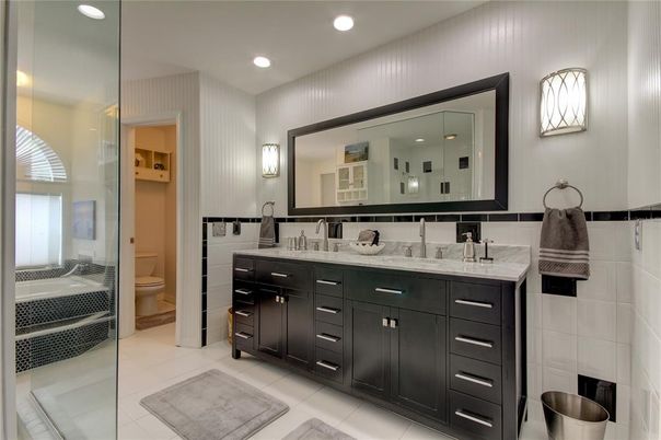 Bathroom, Dual Sink Vanities, Glass Shower, Interior, Recessed Lighting