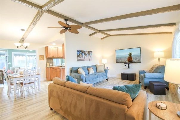 Interior, Kitchen, Wood Texture Flooring, Living room, Dining room, Wooden Beams, Pendant Lights