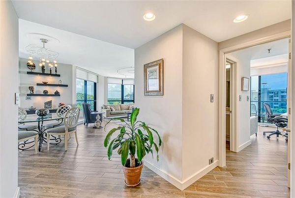 Dining room, Interior, Living room, Pendant Lights, Recessed Lighting, Wood Texture Flooring