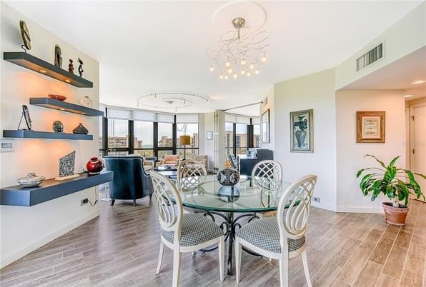 Dining room, Interior, Living room, Pendant Lights, Recessed Lighting, Wood Texture Flooring