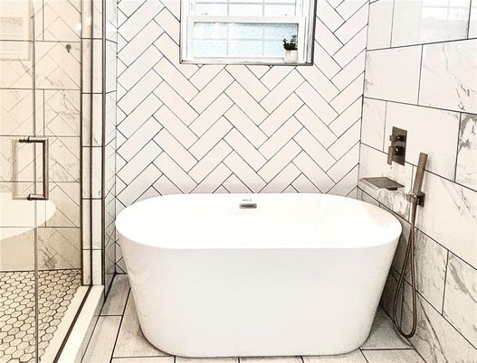 Bathroom, Free Standing Baths, Glass Shower, Interior, Marble Walls
