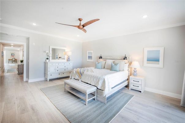 Bedroom, Interior, Recessed Lighting, Wood Texture Flooring
