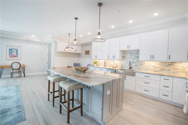 Interior, Kitchen, Pendant Lights, Recessed Lighting, Wood Texture Flooring