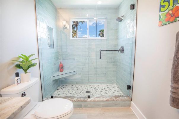Bathroom, Glass Shower, Interior, Recessed Lighting