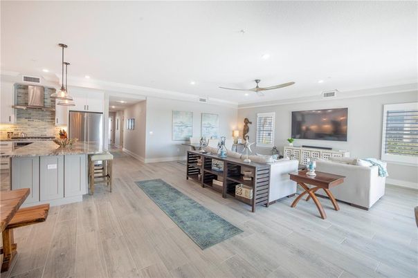 Interior, Kitchen, Living room, Pendant Lights, Recessed Lighting, Stainless Steel Appliances, Wood Texture Flooring