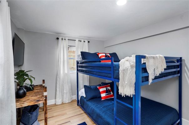 Bedroom, Interior, Recessed Lighting, Wood Texture Flooring