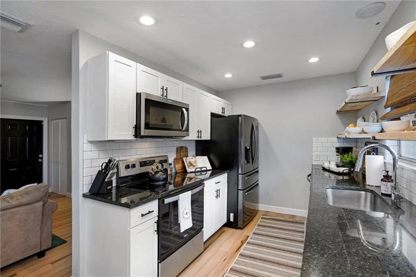 Interior, Kitchen, Recessed Lighting, Wood Texture Flooring
