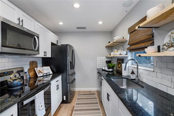 Interior, Kitchen, Recessed Lighting, Wood Texture Flooring