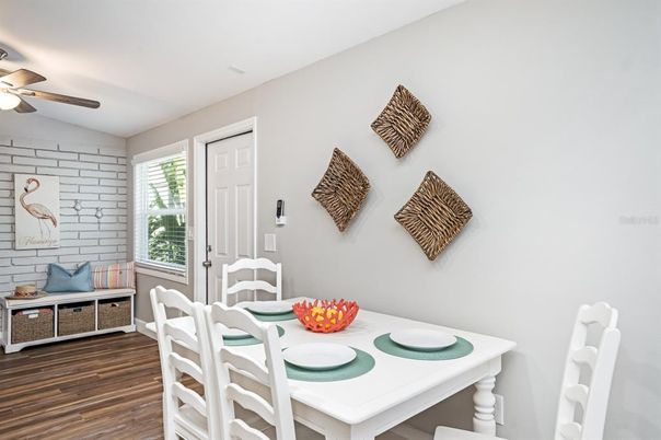 Dining room, Interior, Stone Walls, Wood Texture Flooring