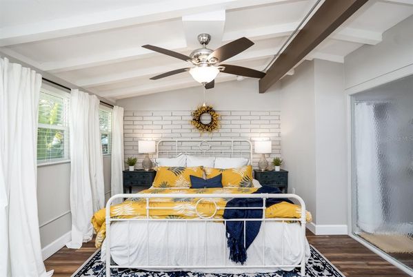 Bedroom, Interior, Stone Walls, Wood Texture Flooring