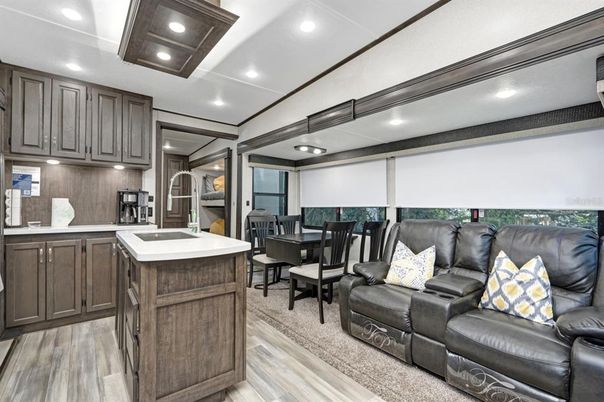 Dining room, Interior, Kitchen, Living room, Recessed Lighting, Wood Texture Flooring