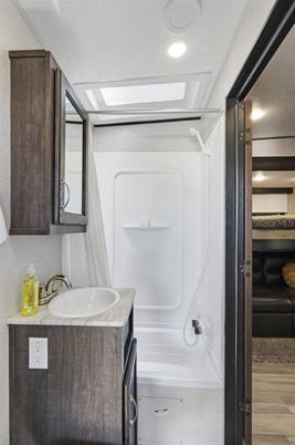 Bathroom, Interior, Recessed Lighting, Wood Texture Flooring