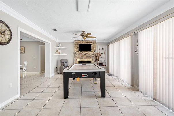 Billiard Table, Fireplace, Game Room, Interior, Stone Walls