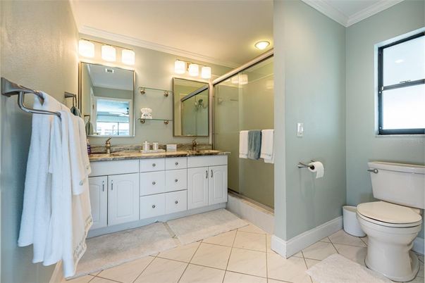 Bathroom, Dual Sink Vanities, Glass Shower, Interior