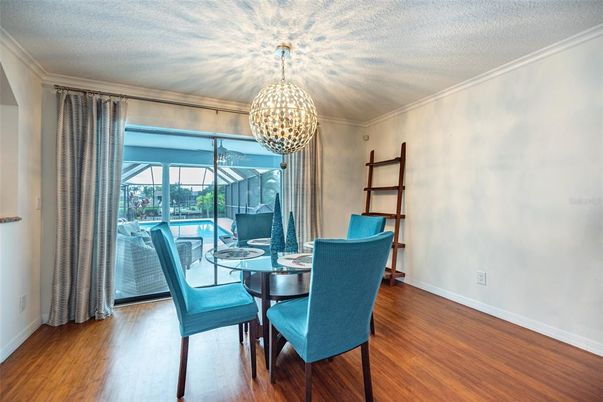 Dining room, Interior, Pendant Lights, Wood Texture Flooring