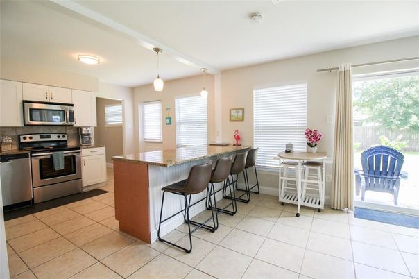 Interior, Kitchen, Dining room, Stainless Steel Appliances, Ceramic Tile, Pendant Lights