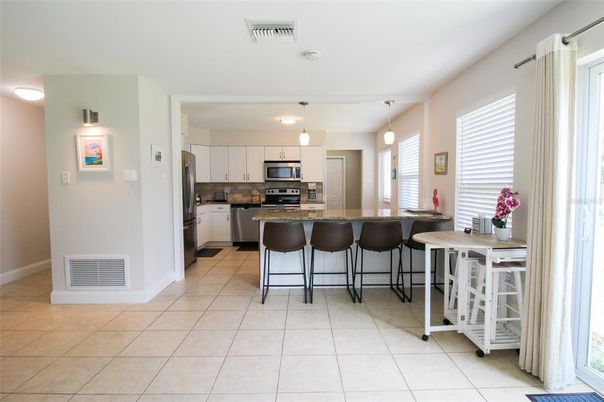 Interior, Kitchen, Dining room, Stainless Steel Appliances, Ceramic Tile, Pendant Lights