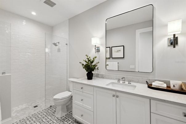 Bathroom, Glass Shower, Interior, Recessed Lighting
