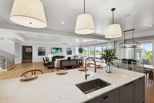 Dining room, Interior, Kitchen, Living room, Pendant Lights, Recessed Lighting, Wood Texture Flooring
