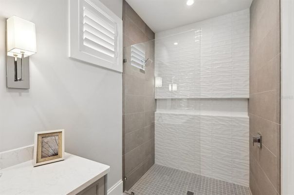 Bathroom, Glass Shower, Interior, Recessed Lighting