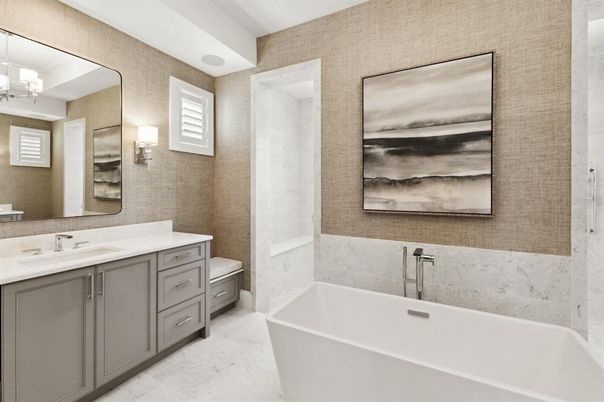 Bathroom, Dual Sink Vanities, Free Standing Baths, Interior, Pendant Lights