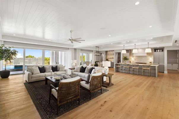 Interior, Kitchen, Living room, Pendant Lights, Recessed Lighting, Stainless Steel Appliances, Wood Texture Flooring