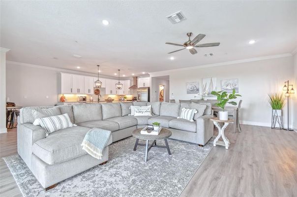 Dining room, Interior, Kitchen, Living room, Pendant Lights, Recessed Lighting, Wood Texture Flooring