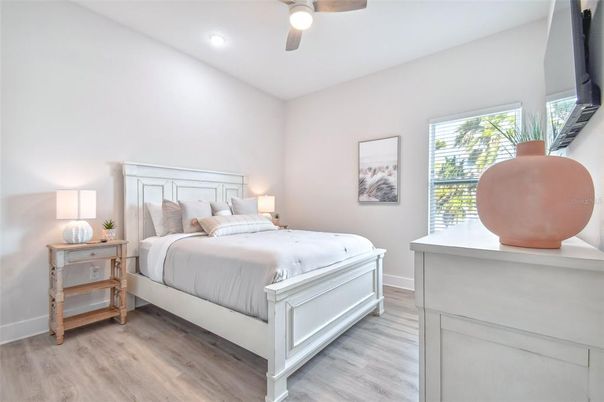 Bedroom, Interior, Recessed Lighting, Wood Texture Flooring