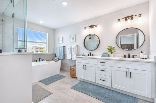 Bathroom, Dual Sink Vanities, Glass Shower, Interior, Recessed Lighting