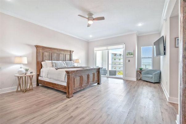 Bedroom, Interior, Recessed Lighting, Wood Texture Flooring