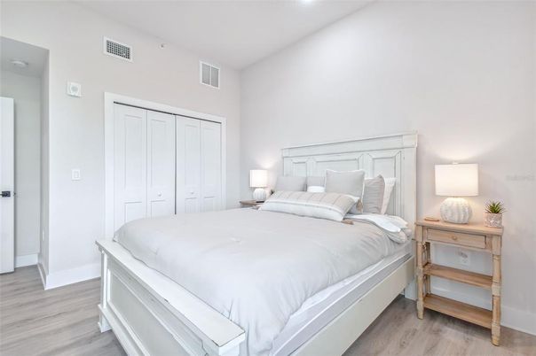 Bedroom, Interior, Recessed Lighting, Wood Texture Flooring