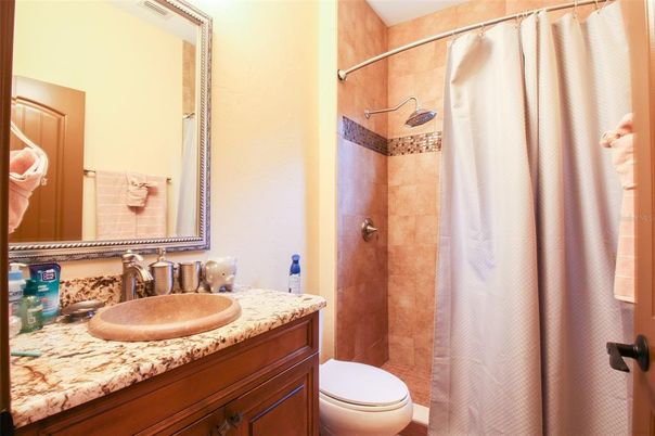 Interior, Bathroom, Glass Shower, Tile Countertops, Ceramic Tile